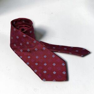 Brooks Brothers Geometric Medallion Classic Silk Necktie Mens Red Burgundy